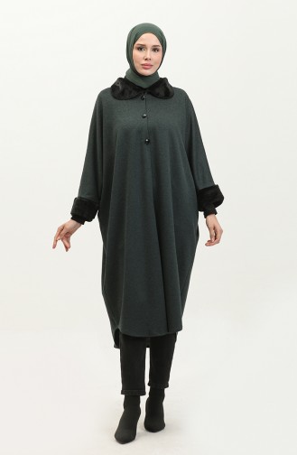 Pelziger Poncho Mit Knöpfen 1551-06 Smaragdgrün 1551-06