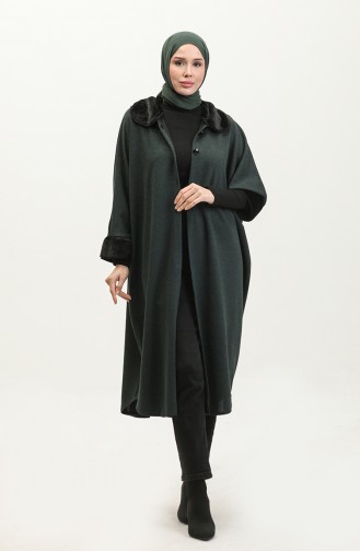 Fur Buttoned Poncho 1551-06 Emerald Green 1551-06