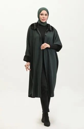 Fur Buttoned Poncho 1551-06 Emerald Green 1551-06