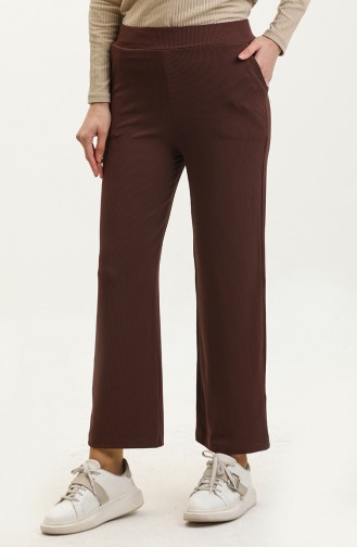 Pocketed Wide Leg Trousers 7105-02 Brown 7105-02