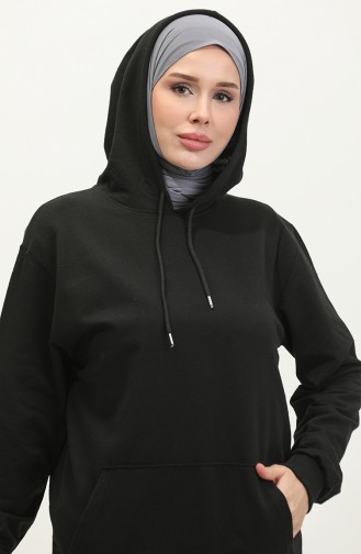 Kapüşonlu Sweatshirt 20013-02 Siyah