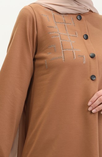 Doppelter Hijab-Anzug Mit Steindetail 8071-1 80711-02 Hellbraun 80711-02
