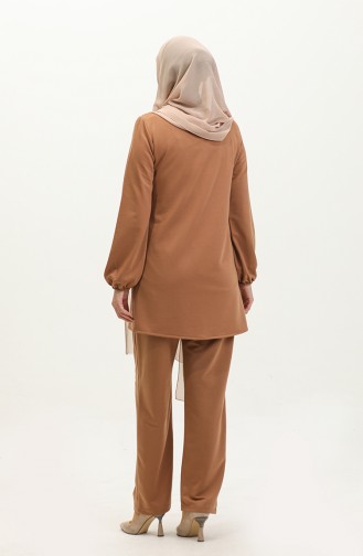 Stone Detail Double Hijab Suit 8071-1 80711-02 Tan 80711-02