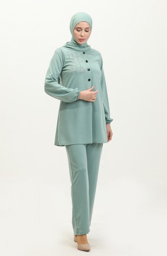 Stone Detail Double Hijab Suit 8071-1 80711-03 Mint Green 80711-03