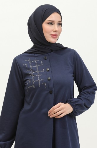 Costume Double Hijab Détail Pierre 8071-1 80711-04 Bleu Marine 80711-04