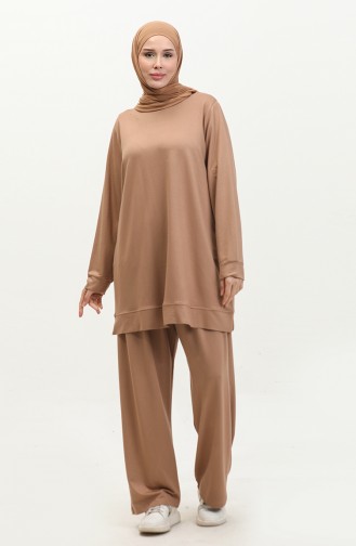 Ensemble Double Pantalon Tunique Deux Fils Grande Taille 20034-01 Café Au Lait 20034-01