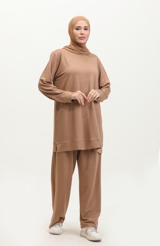 Ensemble Double Pantalon Tunique Deux Fils Grande Taille 20034-01 Café Au Lait 20034-01