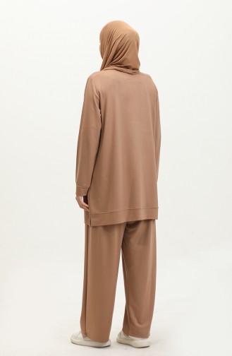 Ensemble Double Pantalon Tunique Deux Fils Grande Taille 20034-01 Café Au Lait 20034-01