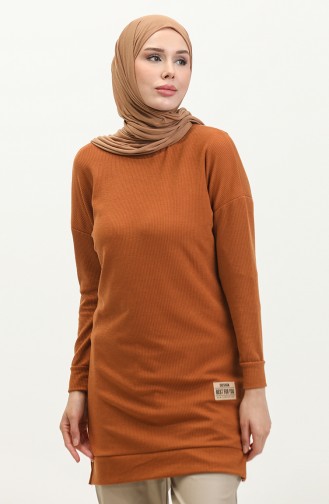 Kaşkorse Yırtmaç Detaylı Tunik 20001-07 Taba