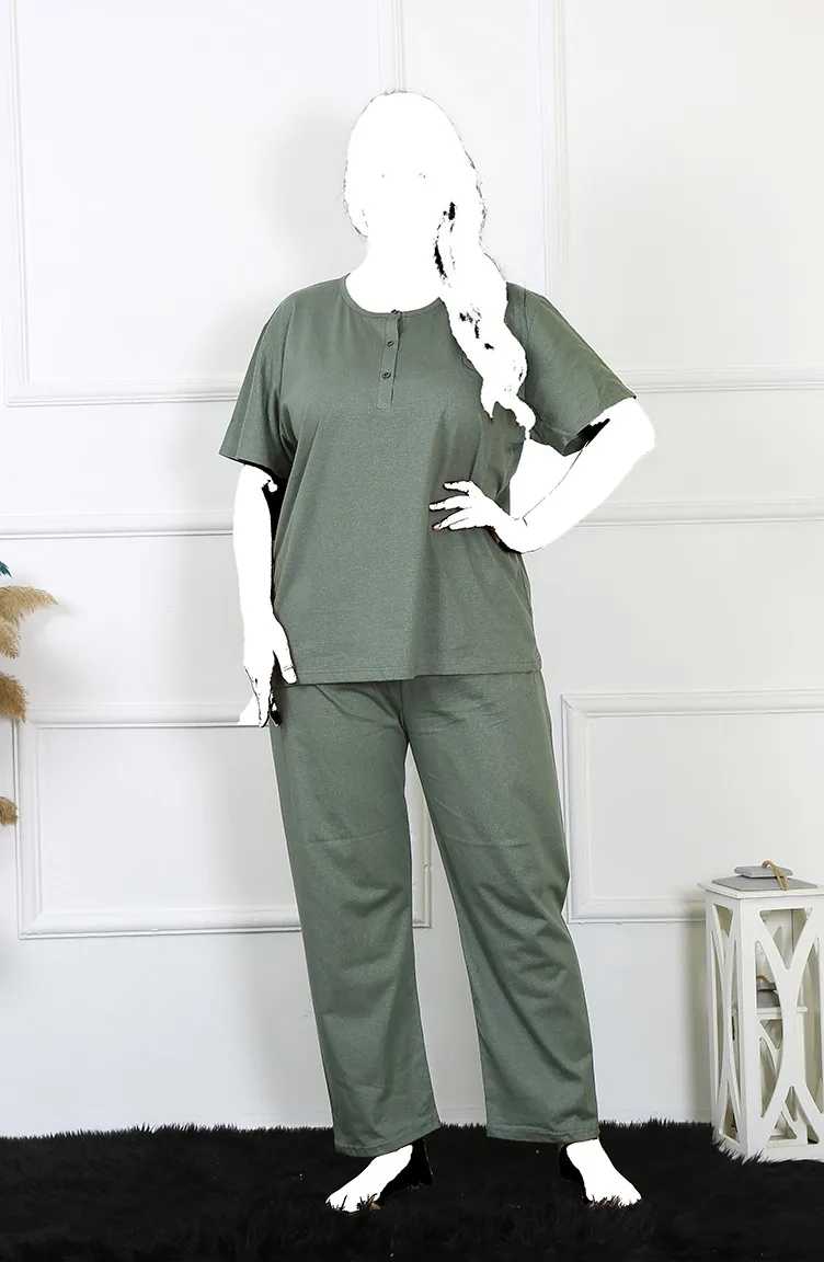Akbeniz Damen 5Xl-6Xl-7Xl-8Xl Plus Size Grünes Kurzarm-Pyjama-Set 75012 3906