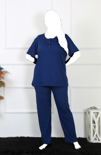 Akbeniz Dames 5Xl-6Xl-7Xl-8Xl Grote Maten Marineblauwe Pyjamaset Met Korte Mouwen 75012 3907