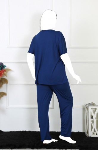 Akbeniz Damen 5Xl-6Xl-7Xl-8Xl Plus Size Marineblau Kurzarm-Pyjama-Set 75012 3907