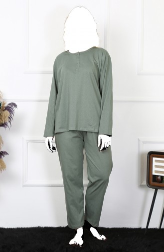 Akbeniz Women`s 4Xl-5Xl-6Xl-7Xl-8Xl Large Size Green Long Sleeve Pajama Set 75013 3997