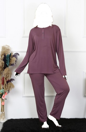 Akbeniz Damen 4Xl-5Xl-6Xl-7Xl-8Xl Plus Size Pflaume Langarm-Pyjama-Set 75013 3998