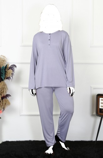 Akbeniz Damen 4Xl-5Xl-6Xl-7Xl-8Xl Plus Size Lila Langarm-Pyjama-Set 75013 3999