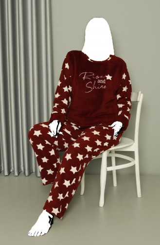 Akbeniz Welsoft Polar Women`s Large Size Claret Red Pajama Set 808042 4047