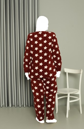 Akbeniz Welsoft Polar Women`s Large Size Claret Red Pajama Set 808042 4047