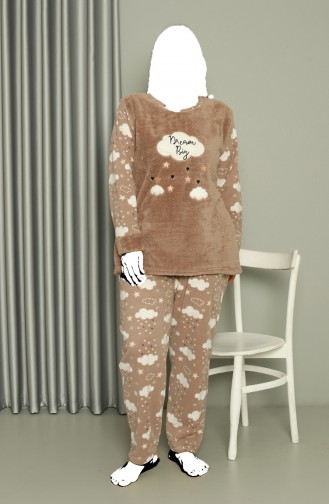 Akbeniz Welsoft Polar Damen-Pyjama-Set In Großer Größe Milchkaffee 808044 4049