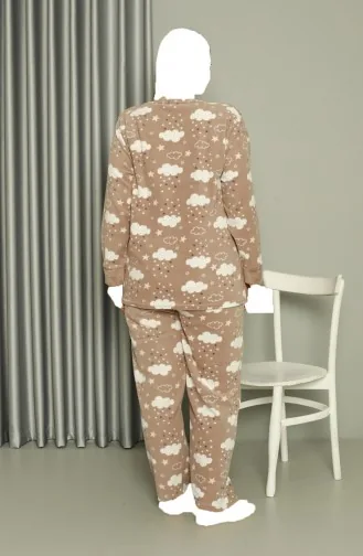 Akbeniz Welsoft Polar Grote Maat Melkkoffiepyjama Voor Dames 808044 4049