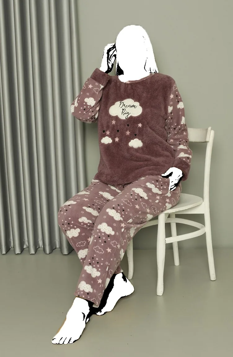 Akbeniz Welsoft Polar Damen-Pyjama-Set In Größe L Lila 808044 4050