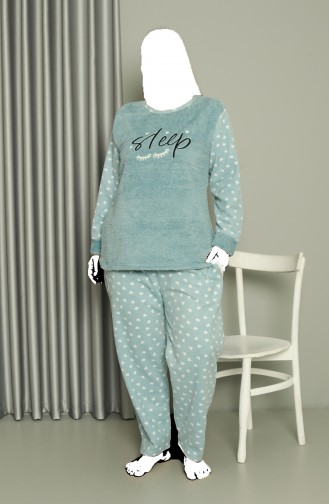 Akbeniz Welsoft Polar Women`s Large Size Aqua Green Pajama Set 808046 4053