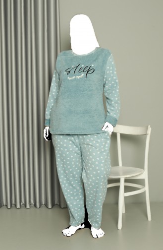 Akbeniz Welsoft Polar Ensemble Pyjama Vert Aqua Grande Taille Pour Femme 808046 4053