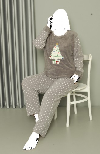 Akbeniz Welsoft Polar Women`s Large Size Gray Pajama Set 808048 4055