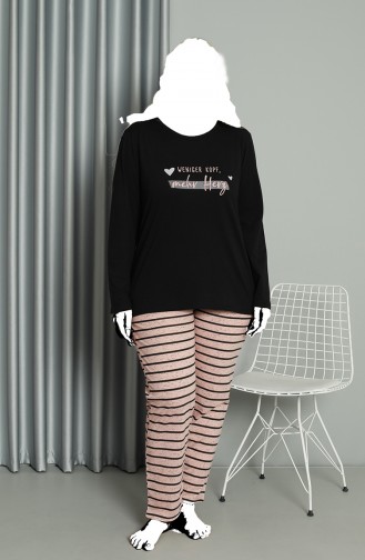 Akbeniz Damen-Pyjama-Set 202210 Aus Gekämmter Baumwolle In Übergröße Mit Langen Ärmeln 4154