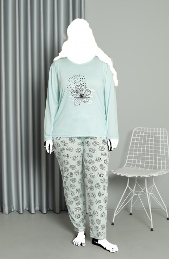 Akbeniz Women`s Plus Size Combed Cotton Long Sleeve Pajama Set 202211 4155