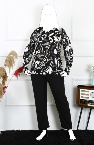 Akbeniz Women`s Plus Size Combed Cotton Long Sleeve Pajama Set 202217 4254