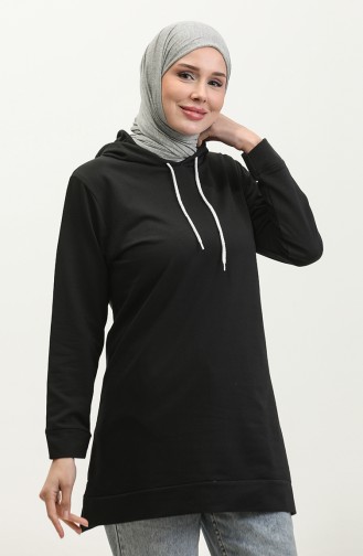 Kapüşonlu Sweatshirt 23081-01 Siyah