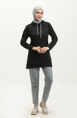 Kapüşonlu Sweatshirt 23081-01 Siyah