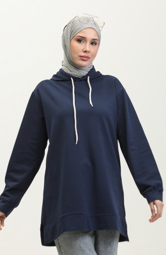 Kapüşonlu Sweatshirt 23081-02 İndigo