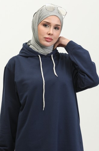 Kapüşonlu Sweatshirt 23081-02 İndigo