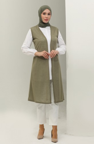 Sade Uzun Yelek 8680-01 Haki
