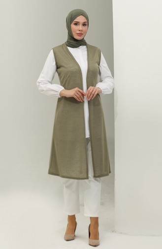 Plain Long Vest 8680-01 Khaki 8680-01