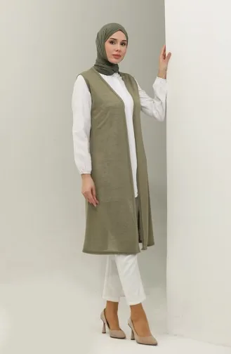 Einfarbige lange Weste 8680-01 Khaki 8680-01