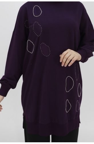 Score 2 Thread Fabric Stone And Embroidery Detailed Sweatshirt 10346-01 Purple 10346-01