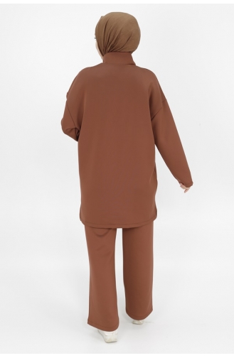 Pointe Zipper Detailed Scuba Fabric Sweatshirt 10390-01 Brown 10390-01