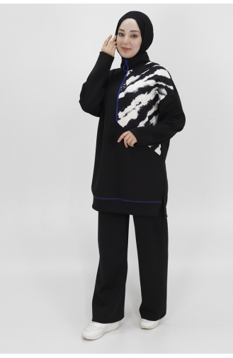 Sweatshirt Aus Scuba-Stoff Mit Spitzenreißverschluss Und Detailliertem Ausschnitt 10390-02 Schwarz 10390-02