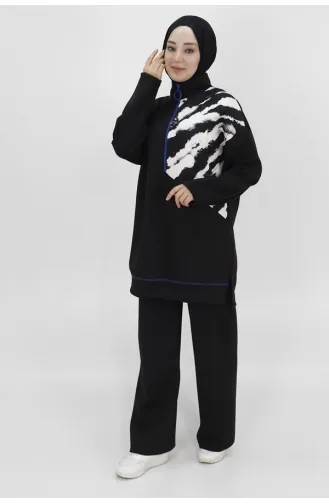 Sweatshirt Aus Scuba-Stoff Mit Spitzenreißverschluss Und Detailliertem Ausschnitt 10390-02 Schwarz 10390-02