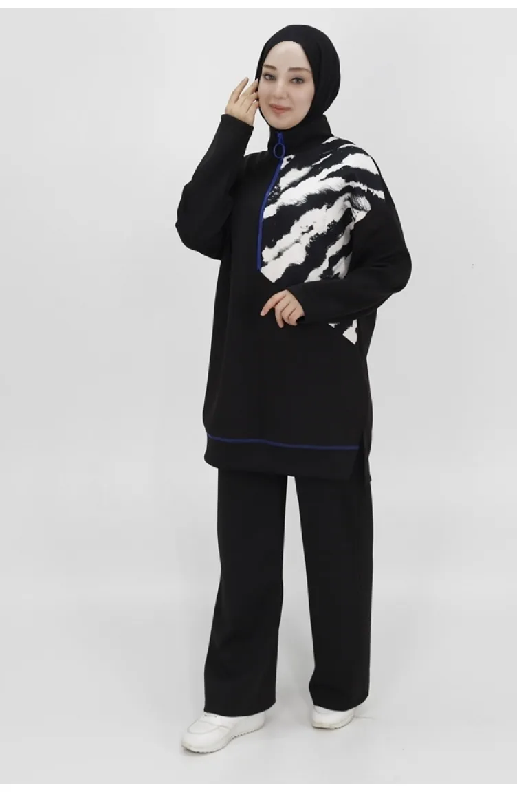 Sweatshirt Aus Scuba-Stoff Mit Spitzenreißverschluss Und Detailliertem Ausschnitt 10390-02 Schwarz 10390-02