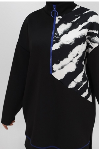 Sweatshirt Aus Scuba-Stoff Mit Spitzenreißverschluss Und Detailliertem Ausschnitt 10390-02 Schwarz 10390-02