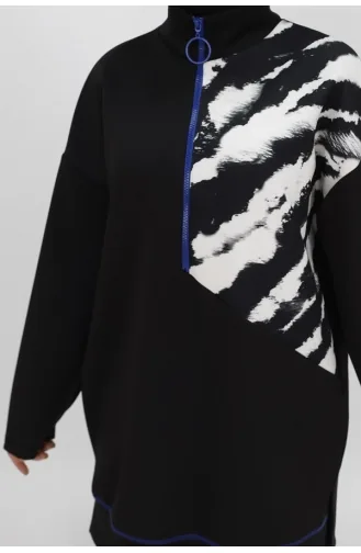 Sweatshirt Aus Scuba-Stoff Mit Spitzenreißverschluss Und Detailliertem Ausschnitt 10390-02 Schwarz 10390-02
