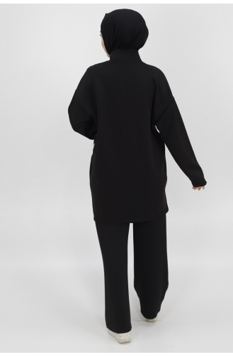Sweatshirt Aus Scuba-Stoff Mit Spitzenreißverschluss Und Detailliertem Ausschnitt 10390-02 Schwarz 10390-02