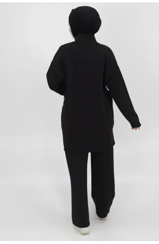 Sweatshirt Aus Scuba-Stoff Mit Spitzenreißverschluss Und Detailliertem Ausschnitt 10390-02 Schwarz 10390-02