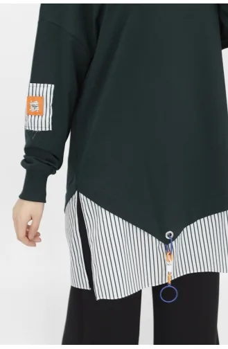 Puane Gömlek Garnili 2 İp Kumaş Sweatshirt 10392-01 Haki