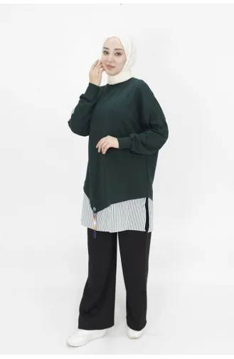 Puane Gömlek Garnili 2 İp Kumaş Sweatshirt 10392-01 Haki