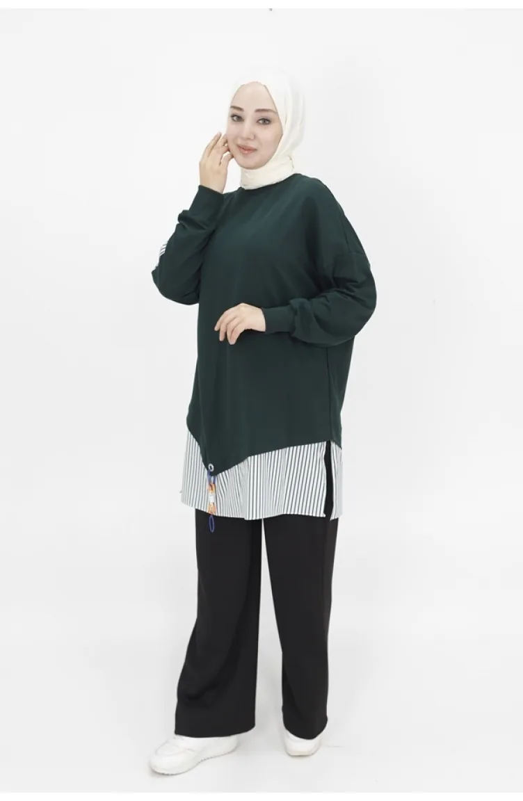 Puane Gömlek Garnili 2 İp Kumaş Sweatshirt 10392-01 Haki