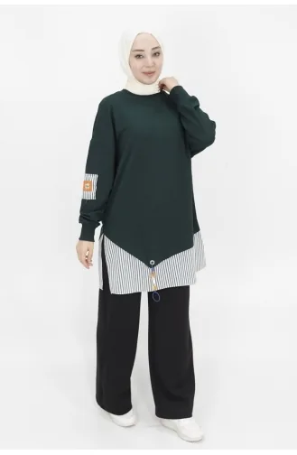 Puane Gömlek Garnili 2 İp Kumaş Sweatshirt 10392-01 Haki
